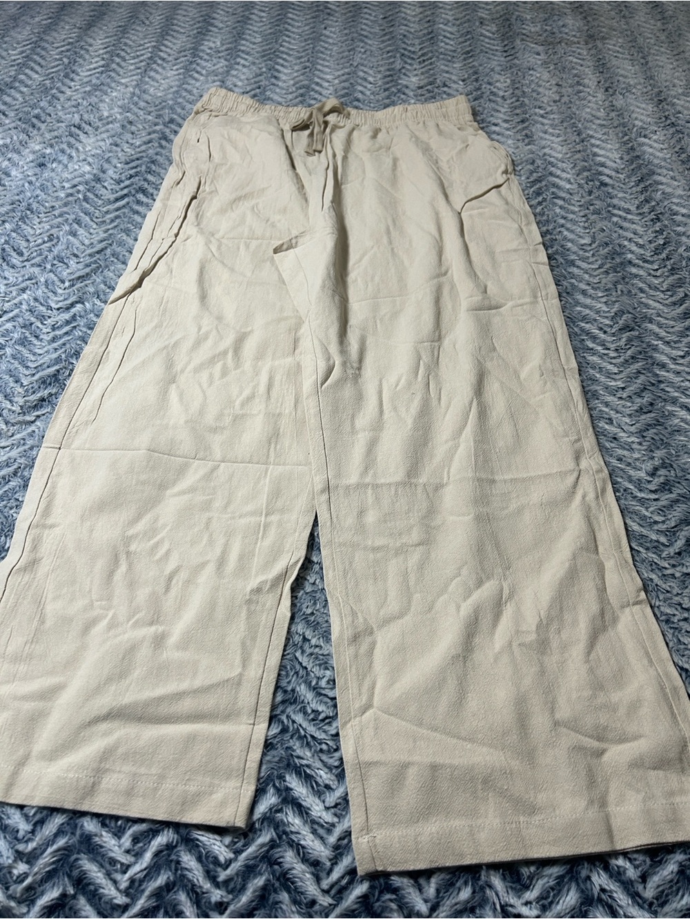 Men's Wide-Leg Drawstring Pants in Light Beige NWOT